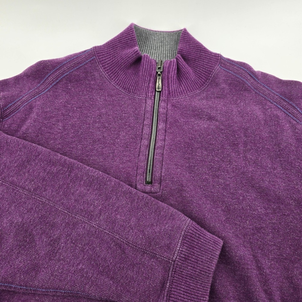 Tommy Bahama Quarter Zip Pullover Mens Cotton Mock Neck Sweater Purple Large